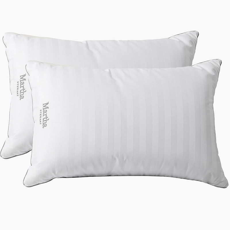 Hotel Collection Medium Soft Feather down Pillows 100% Cotton 500 Thread Count Damask Stripe Embroidered, King Size Set of 2, White 2