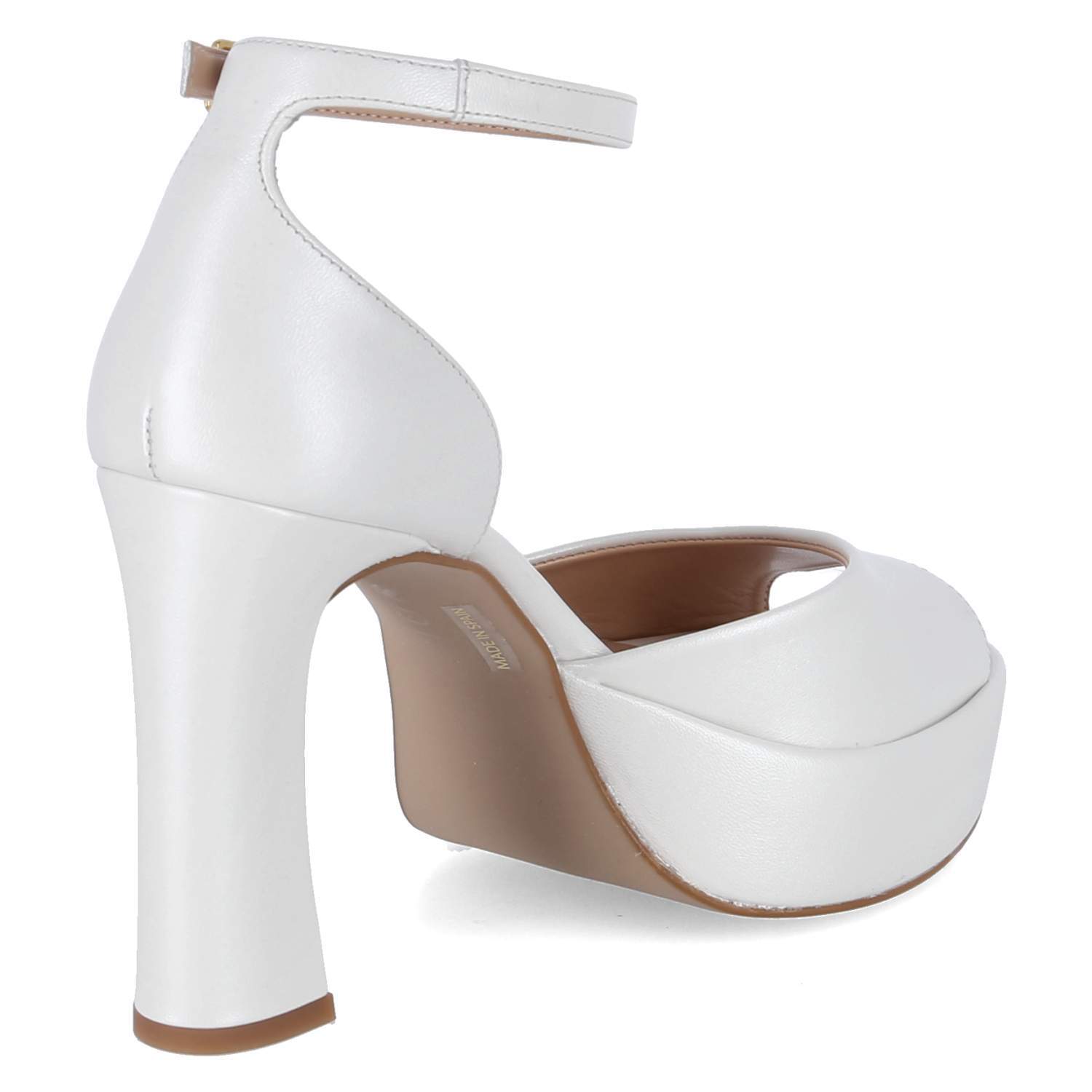 Pre-owned Unisa Brautschuhe Riemchen-sandaletten Vejer Weiss Leder Plateau Blockabsatz