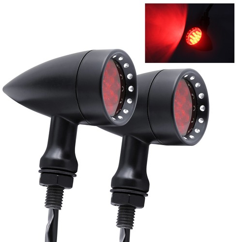Black Motorcycle Bullet LED Turn Signal Red Lights Indicator For Harley
