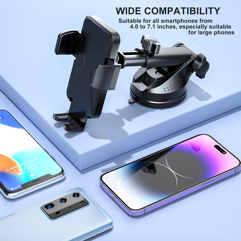 Car Phone Holder Mount, [Military-Grade Suction & Super Sturdy Base] 3 in 1 Univ
