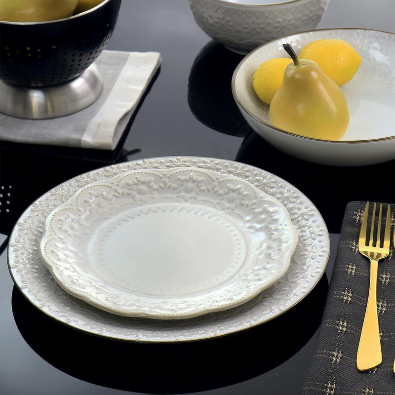 El-Countess Double Bowl Stoneware Dinnerware Set, 16 Piece, Ivory