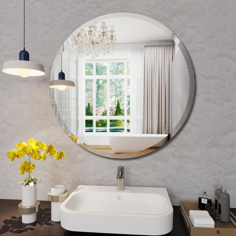 Round Bathroom Mirror, 24 Inch round Frameless Mirror,Frameless Bathroom Mirror, Suitable for Bathroom, Hall, Entry, Modern and Elegant Look (24Inch)