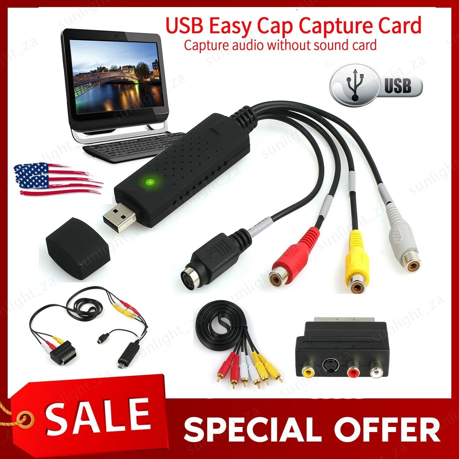 USB 2.0 VHS To DVD Converter Audio Video Capture Kit Scart RCA Cable