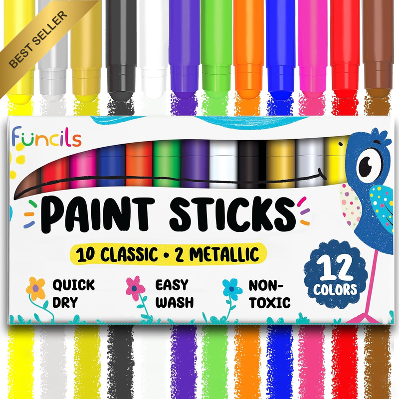 12 Tempera Paint Sticks for Kids & Toddlers - Washable Paint, Quick Dry
