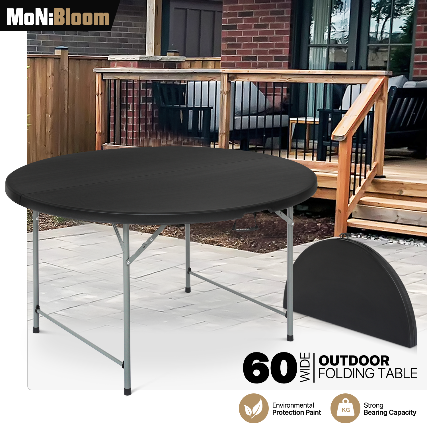 Foldable Indoor Plastic Round Dining Table Portable Outdoor Picnic Desk w/Handle