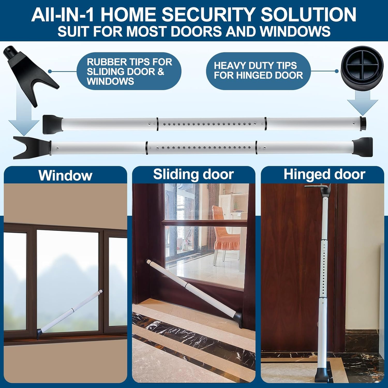 2 Pack  Door Security Bar, Door Stoppers Security bar,Heavy Duty Sliding Door Se