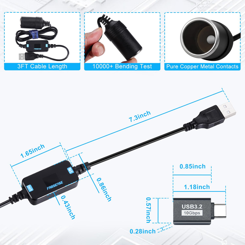USB A to 12V Cigarette Lighter Adapter-USB C DC 5V to 12V Step Up Car Cigarette