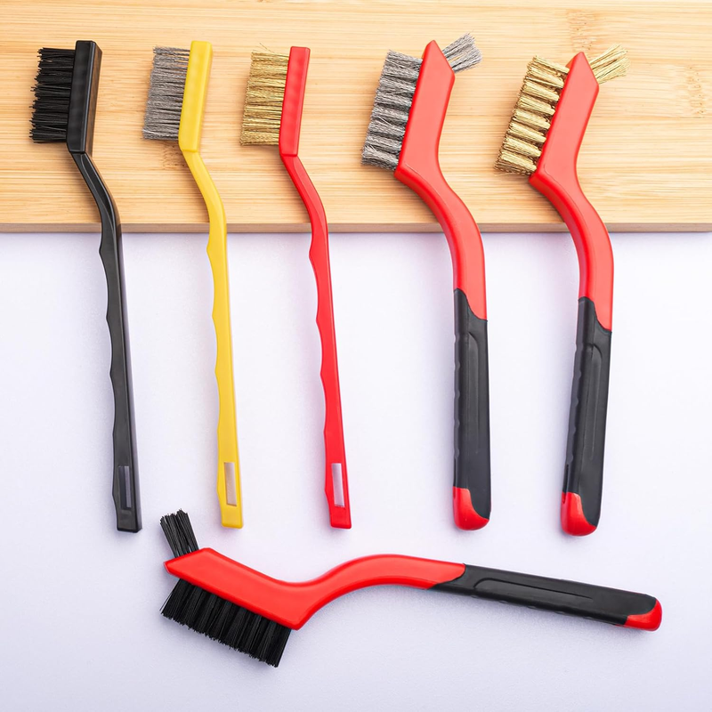 Small Wire Brush Set 6Pcs, Stainless Steel/Brass/Nylon/Bristle Mini Wire Brushes