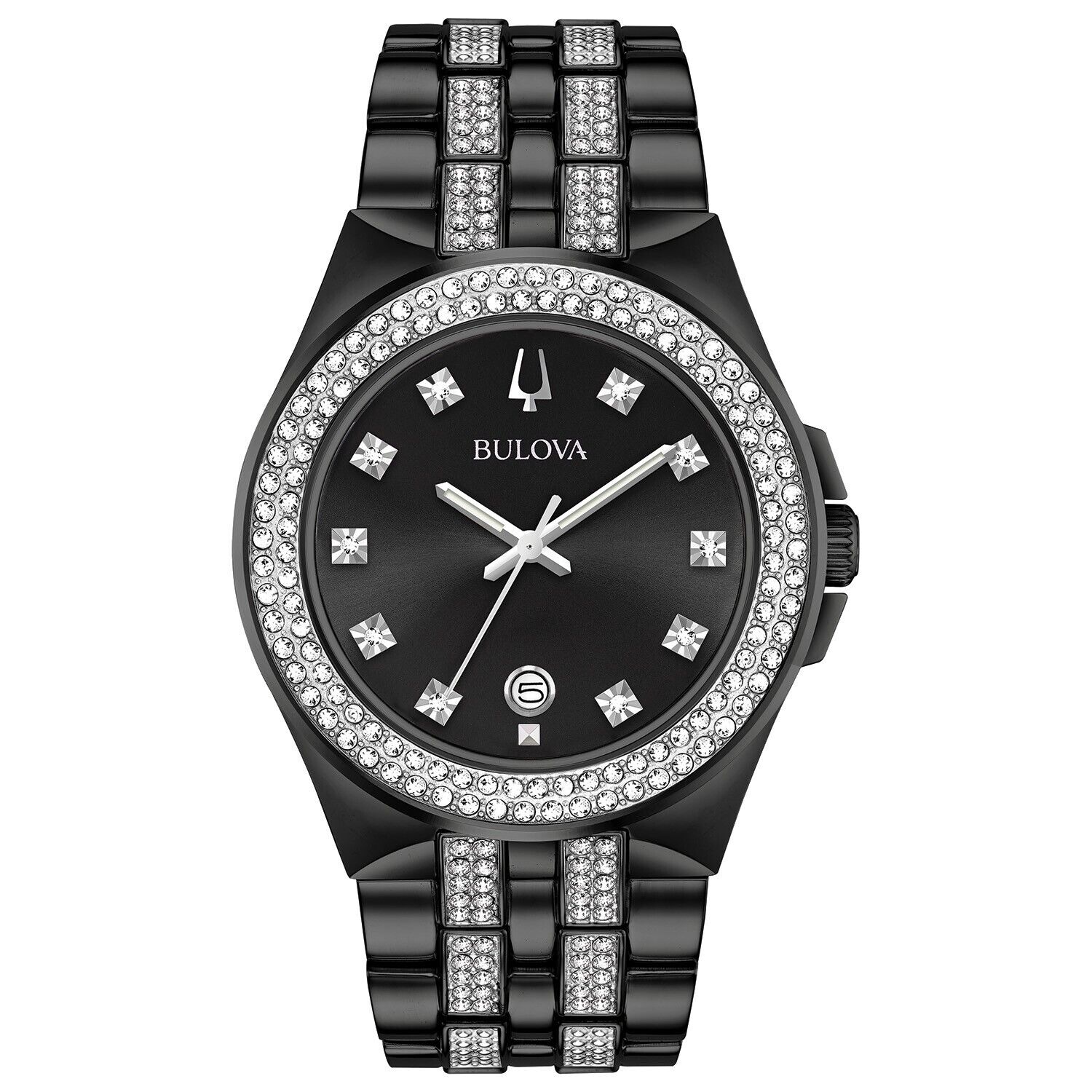 Bulova Men's Crystal Date Luminous Black Stainless Steel Bulova Men's Crystal Date Luminous Black Stainless Steel