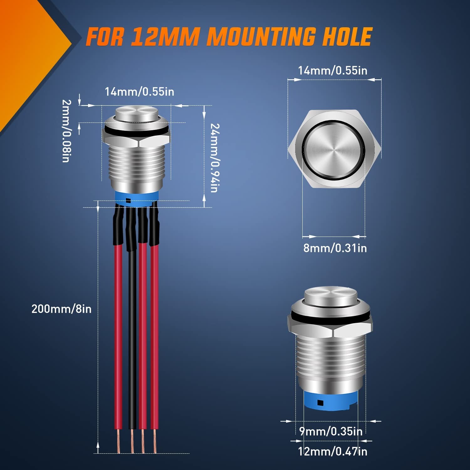 Nilight 12mm Push Button Switch 5PCS with Pre Wired Harness 12V 24V