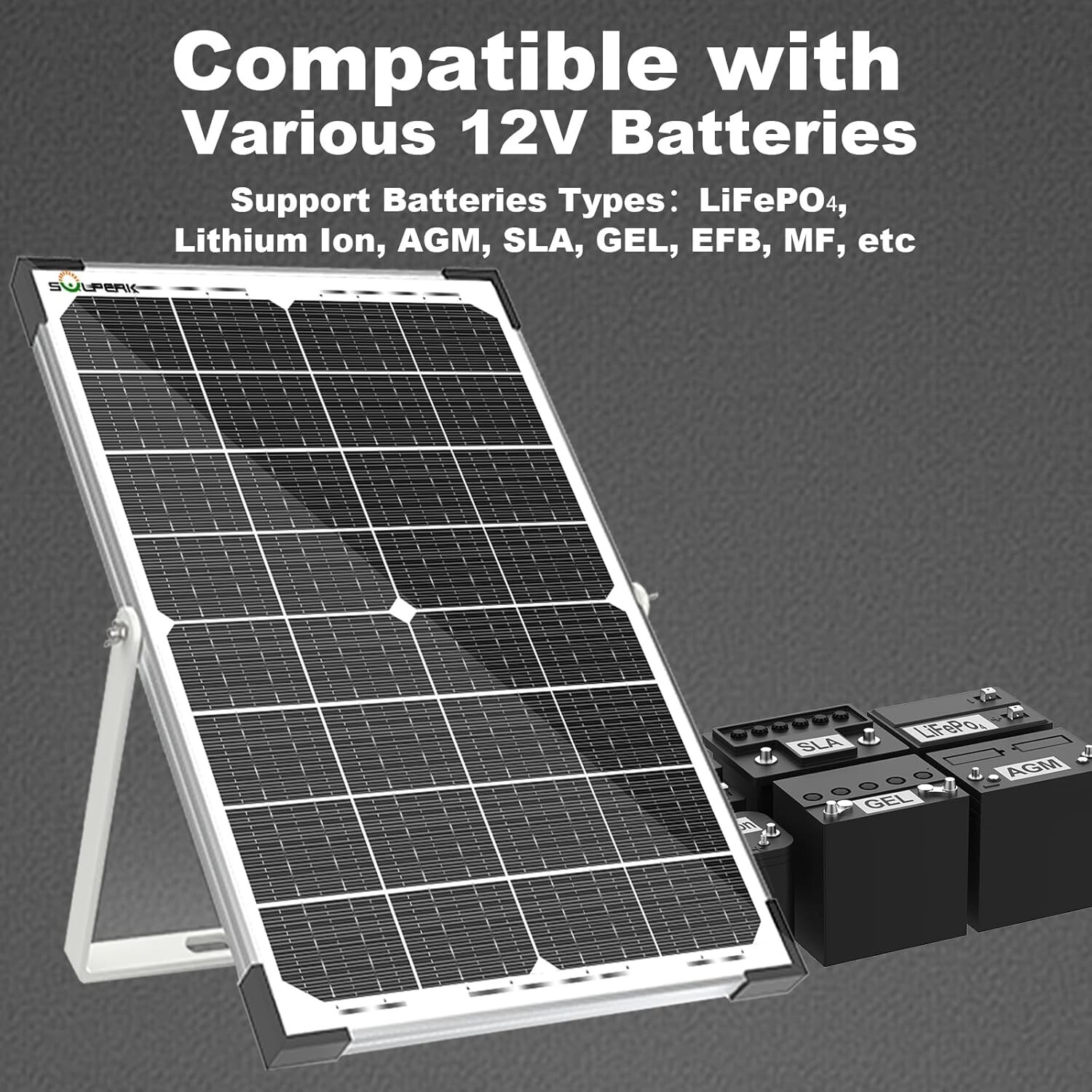 30W Solar Charger with MPPT Controller & Adjustable Bracket for 12V Batteries