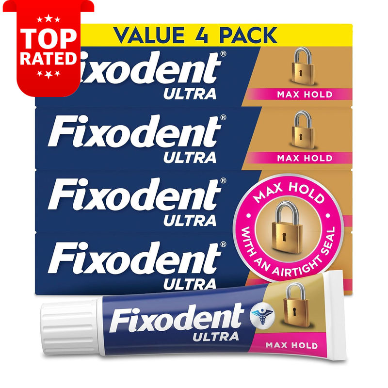 Ultra Max Hold Denture Adhesive Cream 2.2oz Pack of 4 for Full Partial Wearers