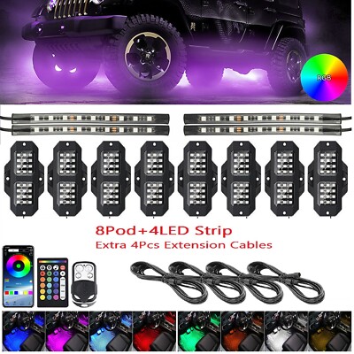 12x RGB LED Pods Rock Light Kit Underbody Glow Neon Lamp Bluetooth Music Control