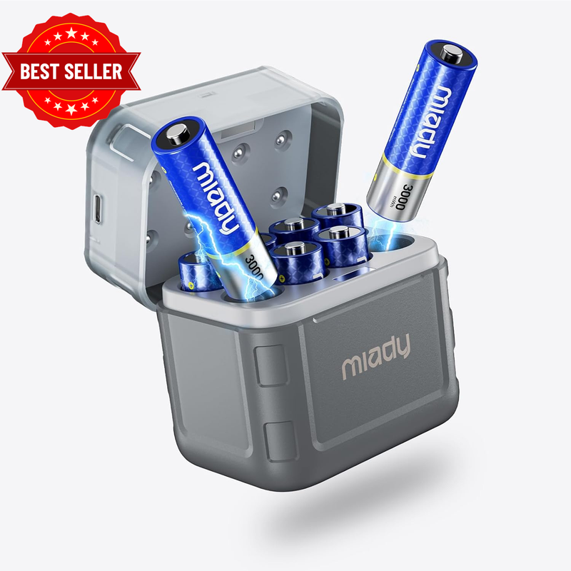 8 Pack Rechargeable Batteries AA Lithium with Fast Charger, 1.5V 3000Mwh High Ca
