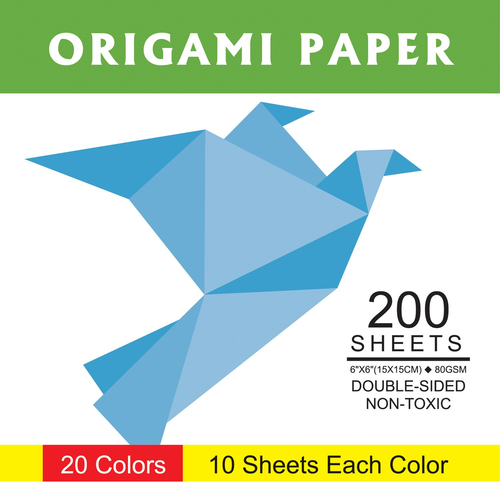 Origami Paper Double Sided Color - 200 Sheets - 20 Colors - 6 Inch Square Easy
