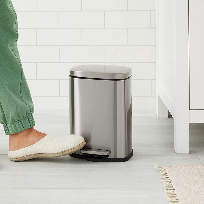Basics Smudge Resistant Small Rectangular Trash Can With Soft-Close Foot Pedal,