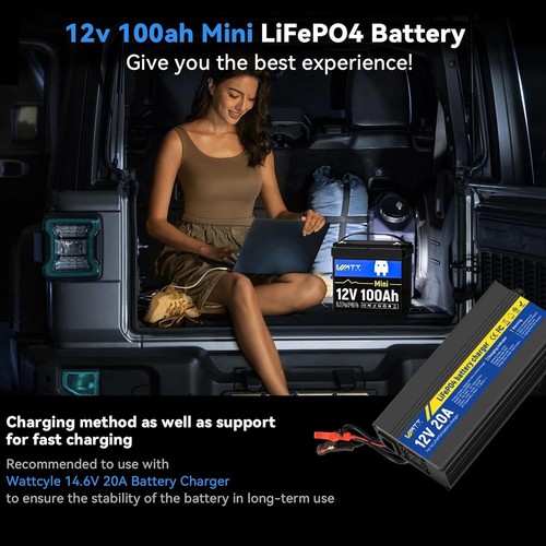 Wattcycle Mini 12V 100AH LiFePO4 Lithium Battery 20000+ cycle for RV Solar Panel Wattcycle Mini 12V 100AH LiFePO4 Lithium Battery 20000+ cycle for RV Solar Panel