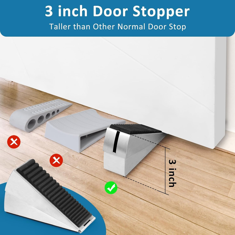 Heavy Duty Door Stopper, 2 Pack Adjustable Spring Large Stopper, 3 Inches High T