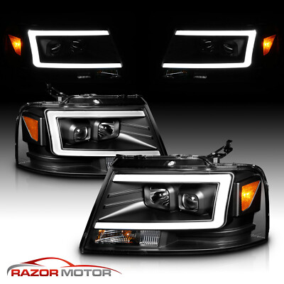 [LED Light Bar ] 2004-2008 Ford F150 Black Housing Projector Headlights LED