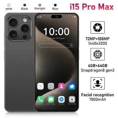 2024 i15 Pro Max 7.3'' Smartphone 4GB+64GB Global Unlocked Android 5G Cell Phone