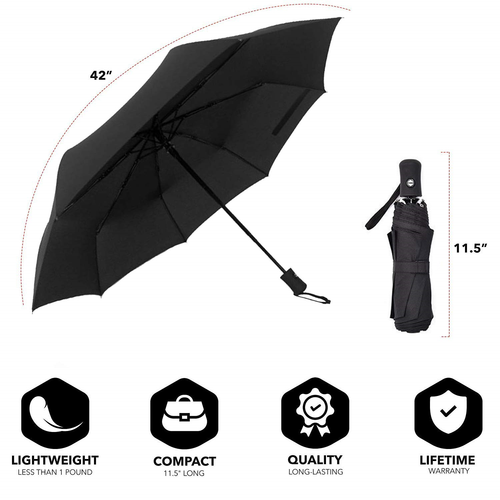 Automatic Travel Umbrella with Teflon Coating, Black