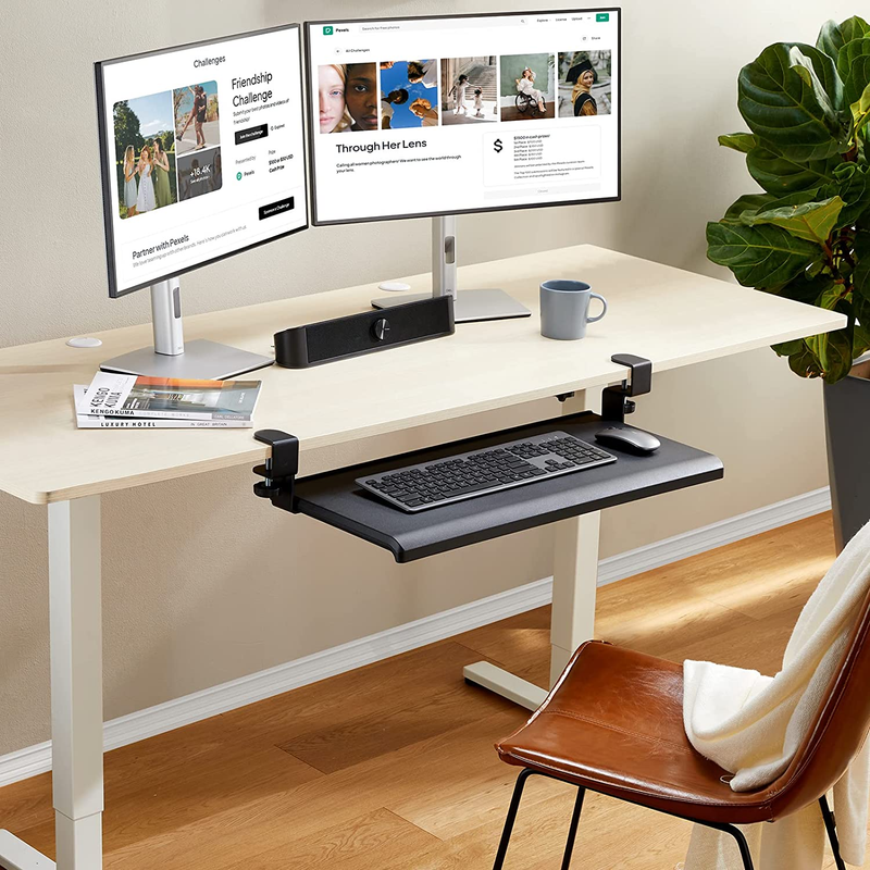 Keyboard Tray under Desk with C Clamp-Large Size, Steady Slide Keyboard Stand, N