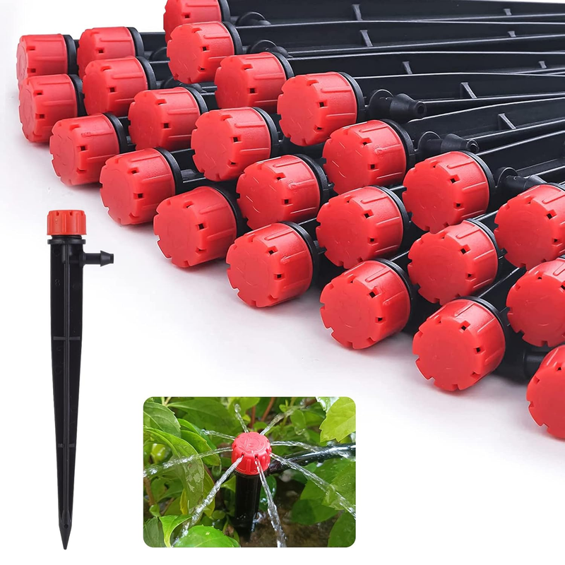 100 Drip Emitters 1/4" Tubing Adjustable 360 Flow Drippers Garden Watering