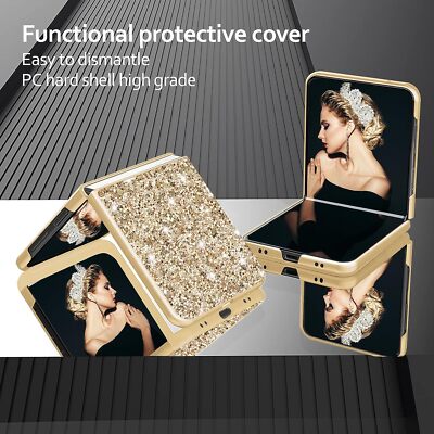 For Samsung Galaxy Z Flip5 Sparkle Glitter PC Case with Small Screen Protector