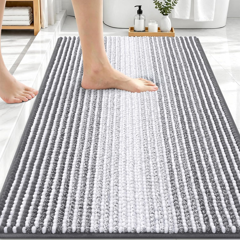 Bathroom Rugs 30X20, Extra Soft Absorbent Chenille Striped Bath Rugs, Rubber Bac