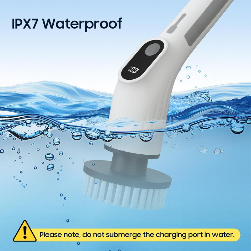 Electric Spin Scrubber with 4000mAh Battery, 380-500 RPM, 8 Replaceable Brush He