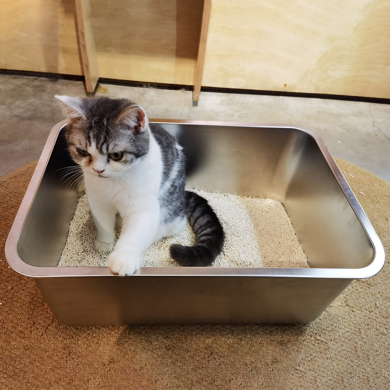 Stainless Steel Cat Litter Box,Large Metal Litter Box for Small Large Cats Kitty