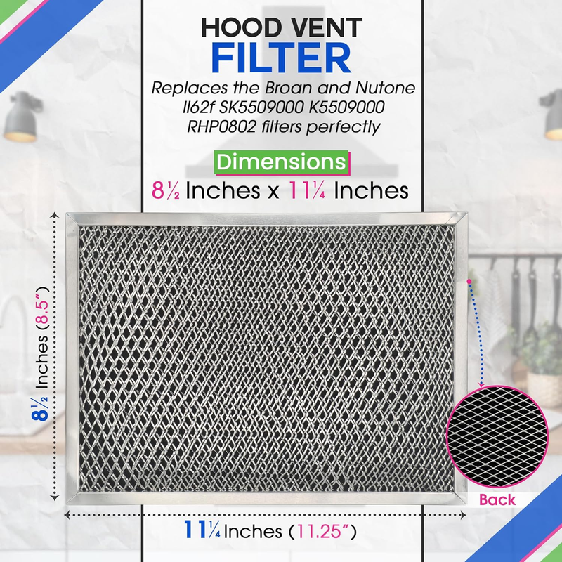 Stove Hood Vent Filter 8.50" x 11.25" LL62F Charcoal Grease Combo - Fits Ductles