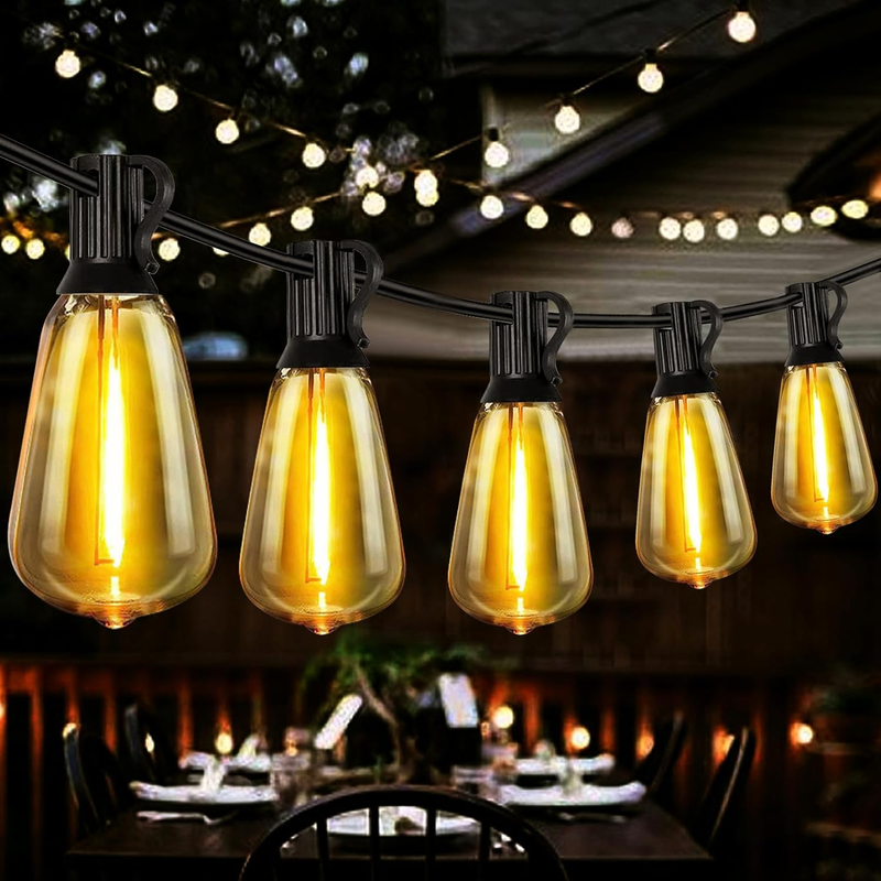LED Outdoor String Lights 100Ft Shatterproof Waterproof ST38 Vintage Edison Bulb