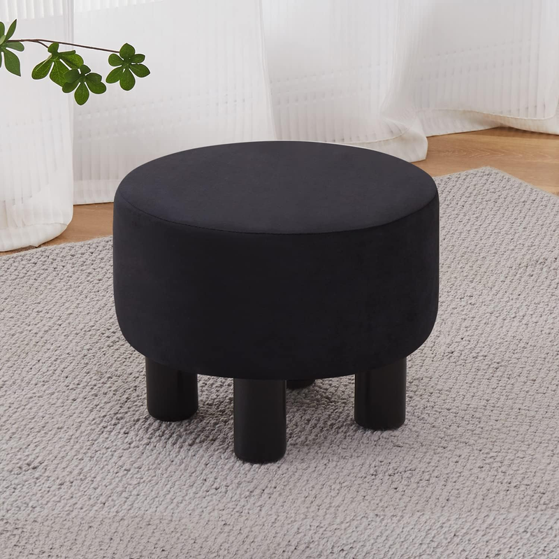 Velvet Ottoman round Footrest Stool Upholstered Step Stool Ottomans Sofa Stool 4 Wood Legs with Anti-Slip Pads Modern Accent Home Decor Suitable for Living Room Bedroom Entryway Black
