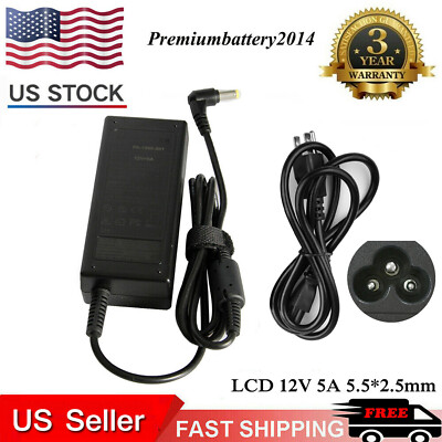 LCD AC Power Supply Adapter DC 12 Volt 5 Amp (12V 5A) with round tip (5.5*2.5mm)
