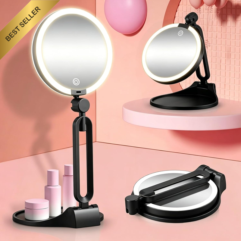 40X/1X Magnifying Mirror with Light, 6 Inch Double Sided Travel Makeup Mirror, 3