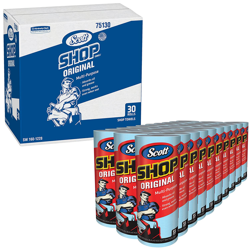 S Original (75130), Blue Shop Towels, 1 Roll/pack, 30 Packs/case