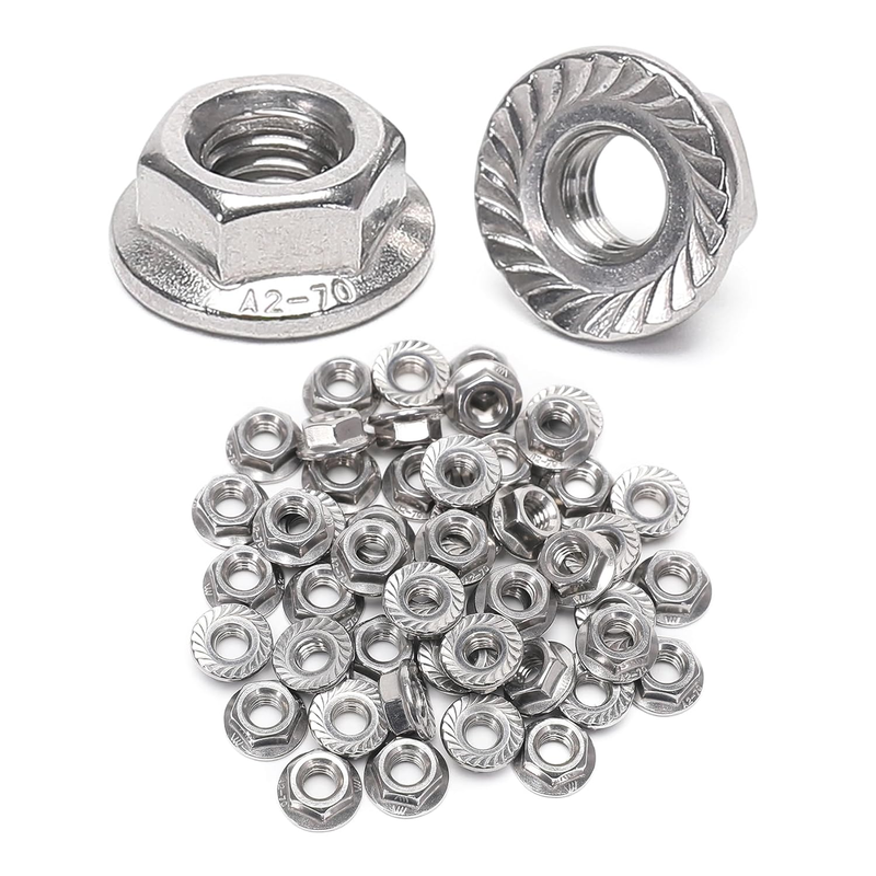 50 Pieces 1/4-20 Flange Nuts, 1/4-20 Serrated Hex Flange Lock Nuts, 304 Stainles