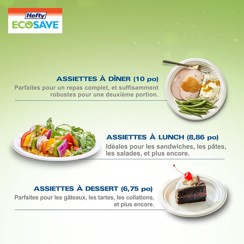 ECOSAVE Compostable Disposable Paper Plates Dinner 10", 125 Count