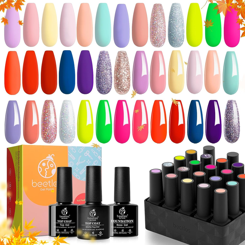 Beetles Gel Polish Nail Set 23PCS Collection Pastel Yellow Blue Pink Neon Red Gl