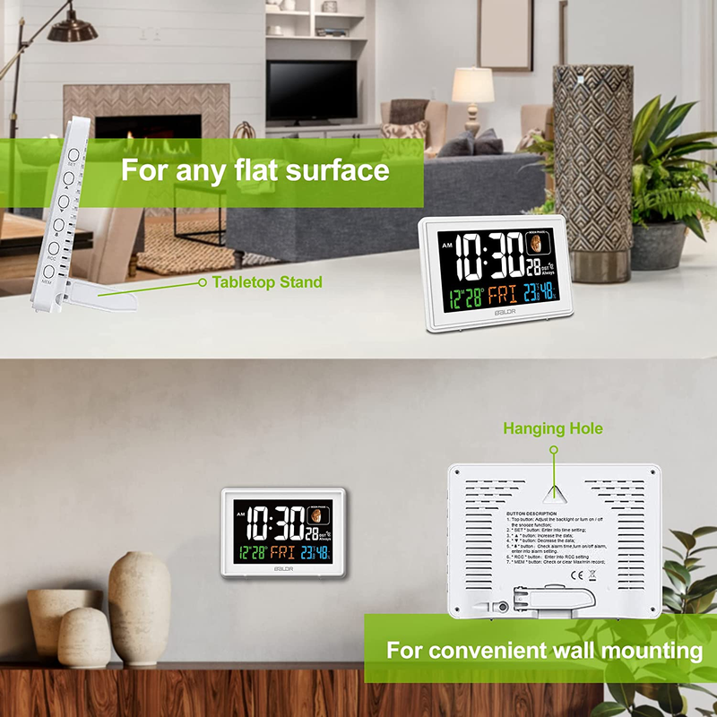 Atomic Alarm Clock - Large Color Display Digital Desk Clock - with Indoor Thermo