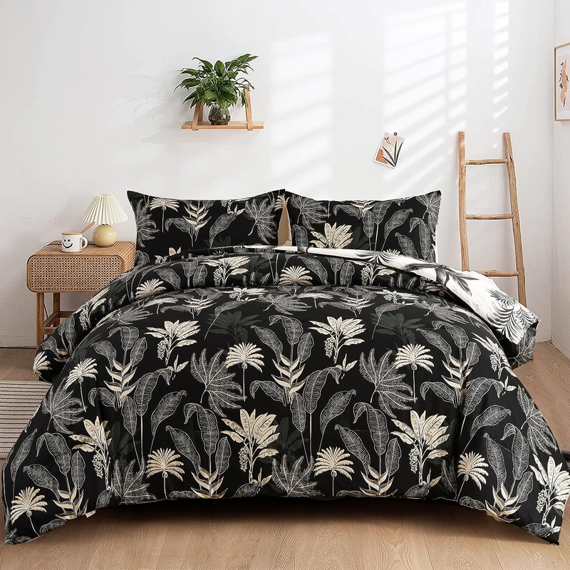 Queen Size 3 Pieces Tropical Black And White Comforter R
