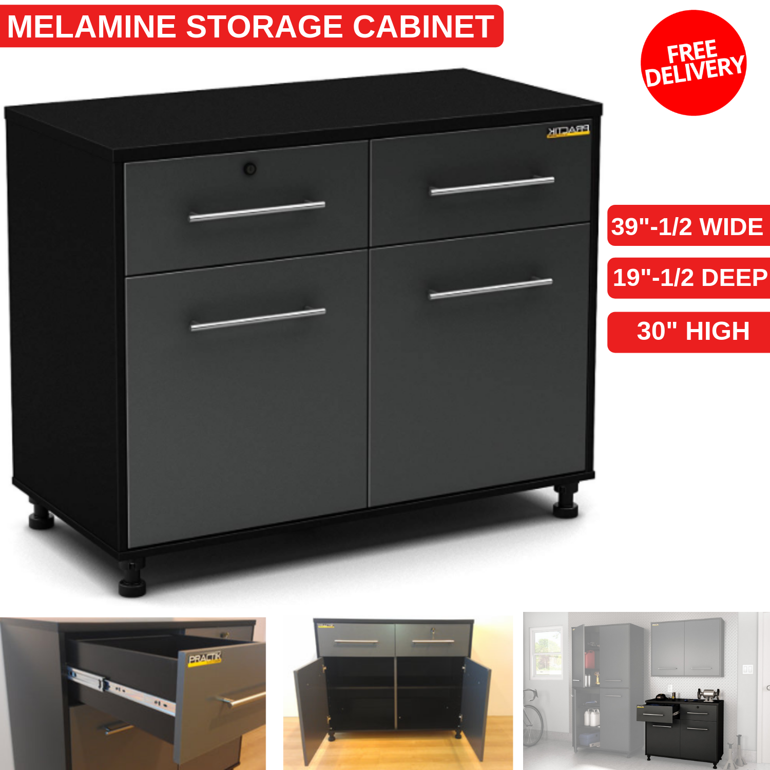 Melamine Storage Cabinet With Two Storage Drawers And Adjustable