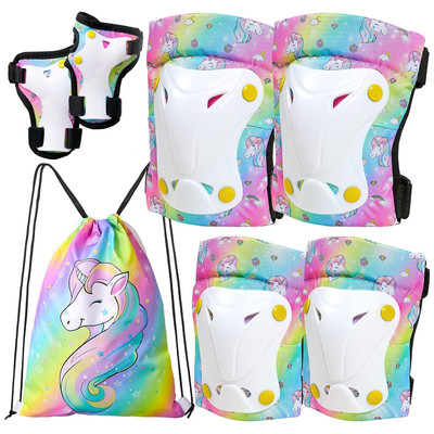 Knee Pads for Kids Unicorn Knee Elbow Pads Wrist Guards with Drawstring Bag Adju