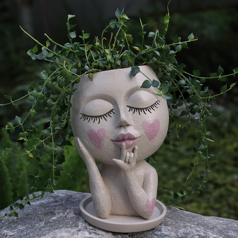 Face Flower Pots Head Planter, Cute Resin Planters for Indoor Outdoor Plants, Ma