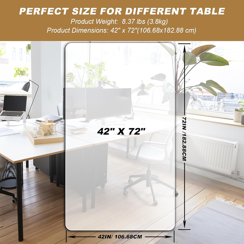 42X 72 Inch Clear Table Cover Protector,1.5 Mm Thick Single-Sided Frosted Clear