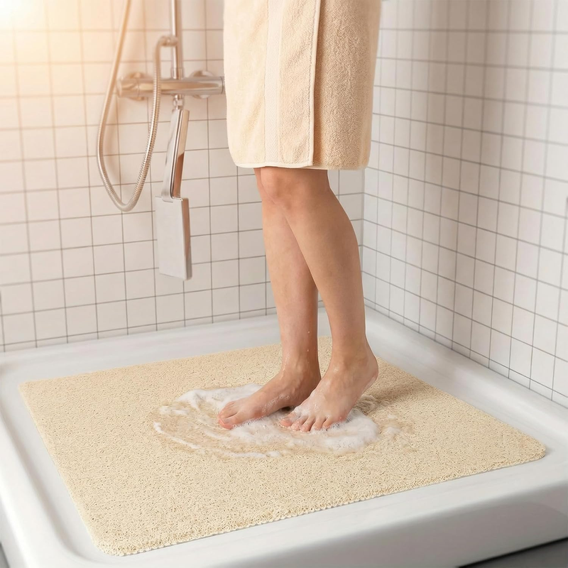 60X60Cm Loofah Non Slip Shower Mat, Comfortable Bath Mat for Bathroom & Wet Floo