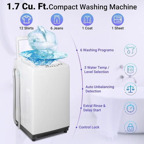 SMAD Portable Washing Machine for Apartments Dorms and RVs 1.7Cu.ft White Washer