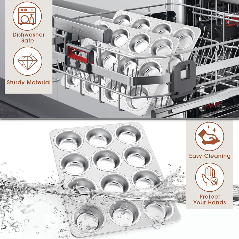Muffin Pan Cupcake Baking Pan Set of 2,  12 Cups Muffin Tin Tray, Stainless Stee