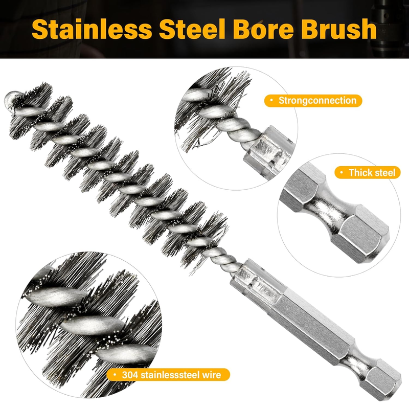 6 Pieces Stainless Steel Bore Brush Hex Handle Cleaning Wire Brush 8mm - 19mm St
